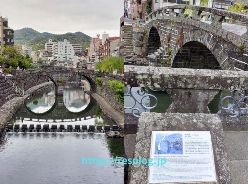 眼鏡橋と川面に映る影