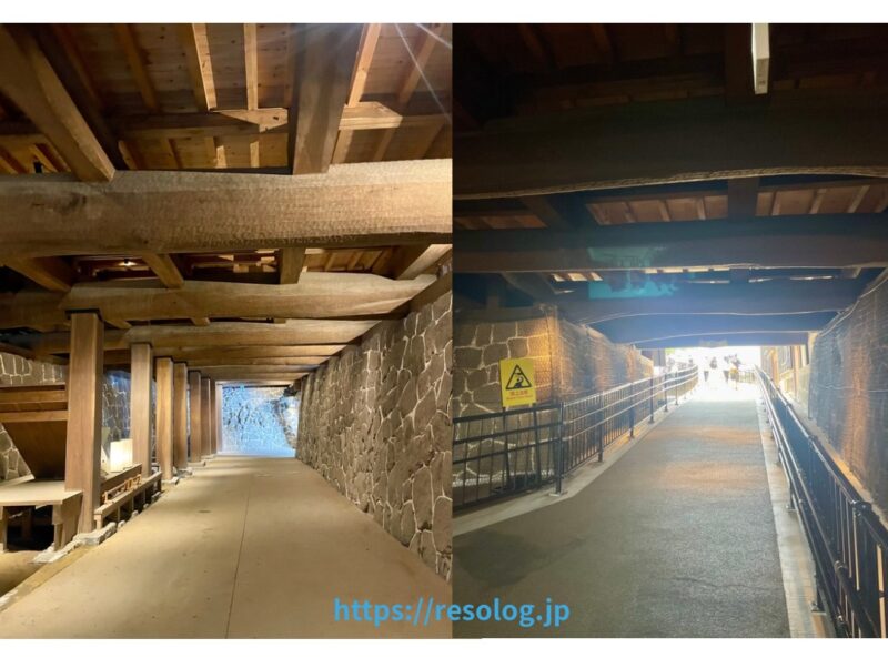 熊本城内、床下の石垣の通路